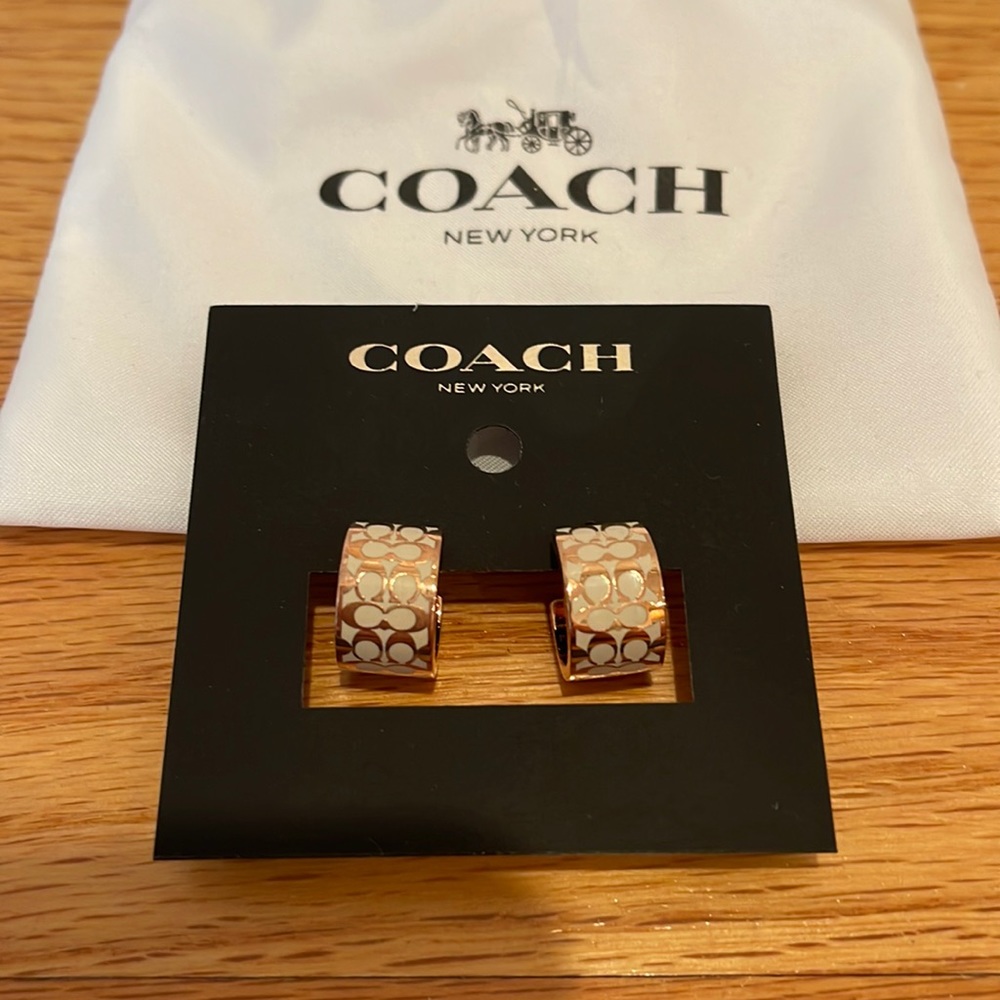 Coach Signature Enamel Huggie Earrings